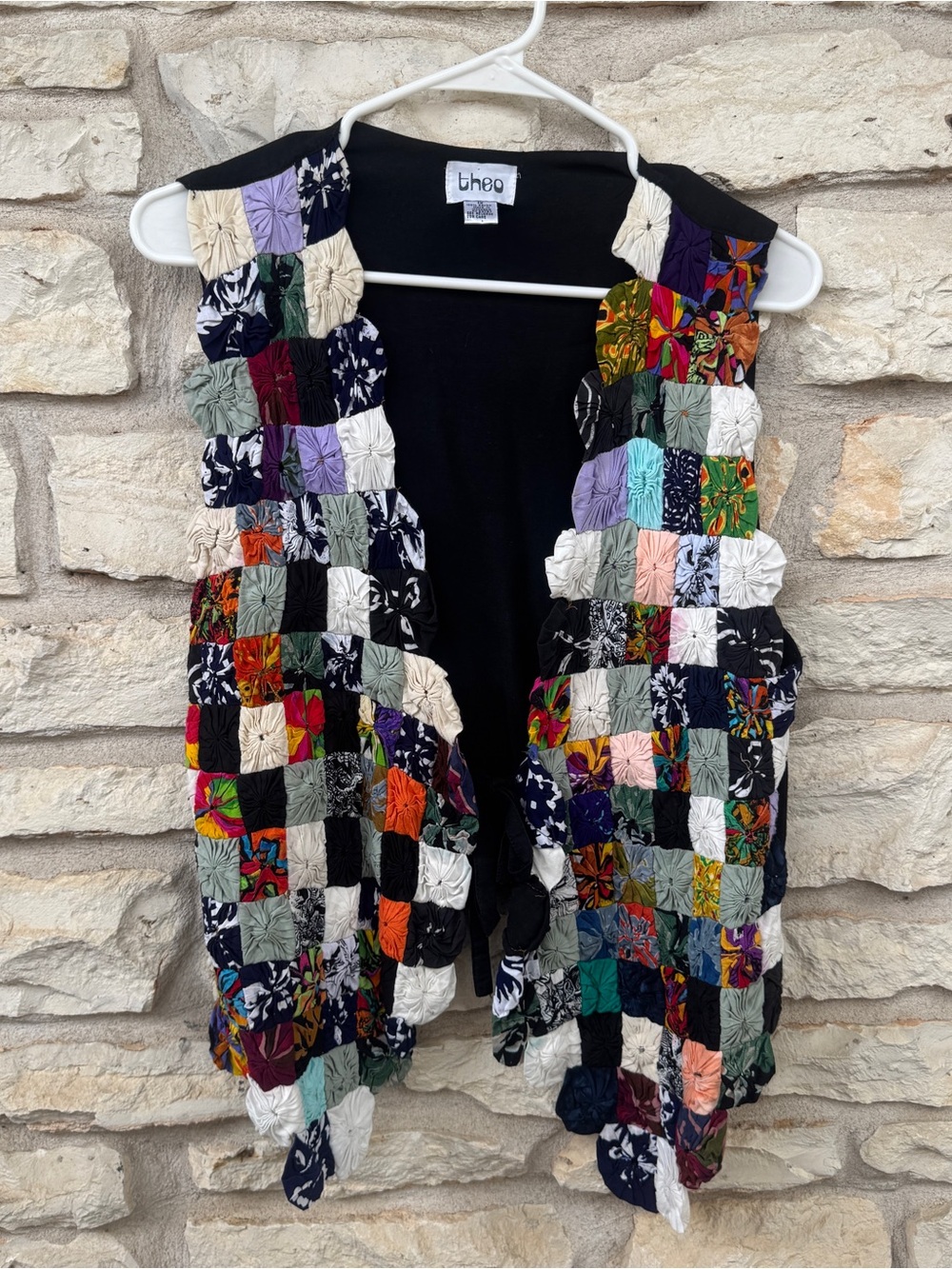 Vintage Patchwork Multicolor Quilted Vest - Black Base